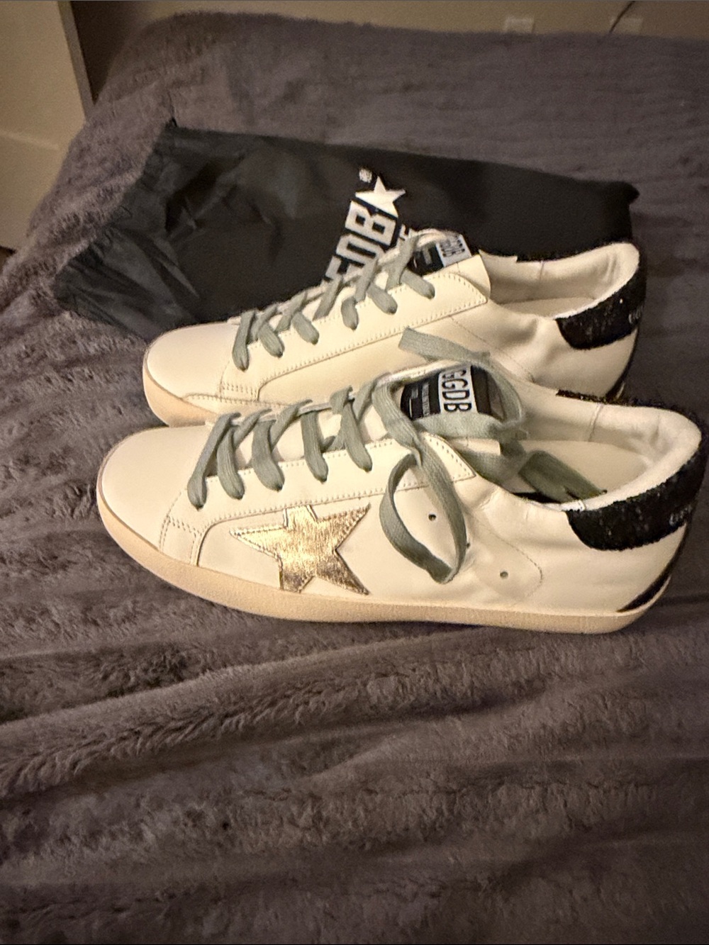 Golden Goose White Leather Sneakers with Gold Star and Black Heel Tab